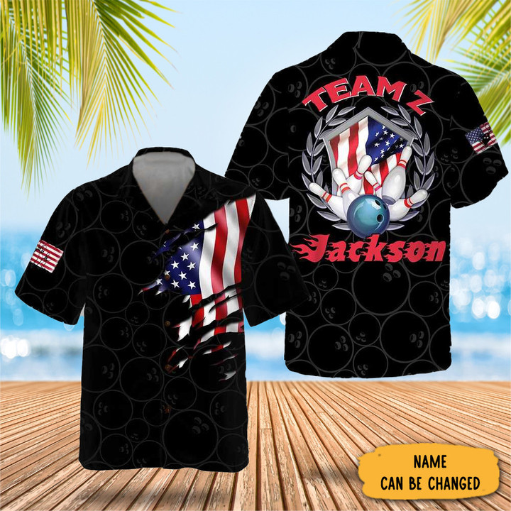 Custom Bowling Team American Flag Hawaiian Shirt Personalized Bowling Shirts Summer Gift Ideas