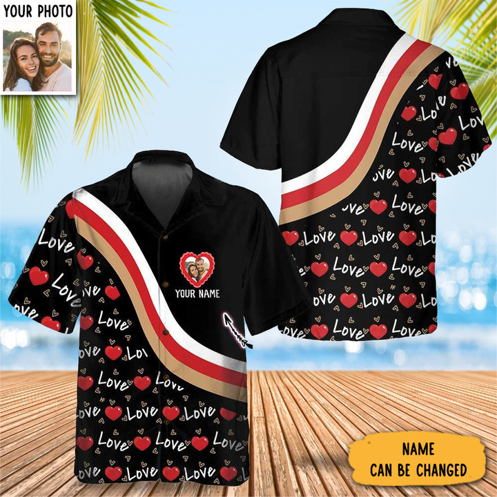 Custom Couple Name And Picture Valentine Hawaiian Shirt Couples Valentines Day Shirts Gift