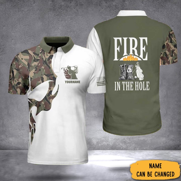 Custom Fire In The Hole Polo Shirt Camouflage Golf Shirt Gifts For Veteran Golfers