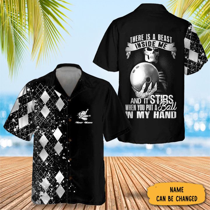 Custom Skull There Is A Beast Inside Me Bowling Hawaiian Shirt Personalized Bowling Shirt Men's
