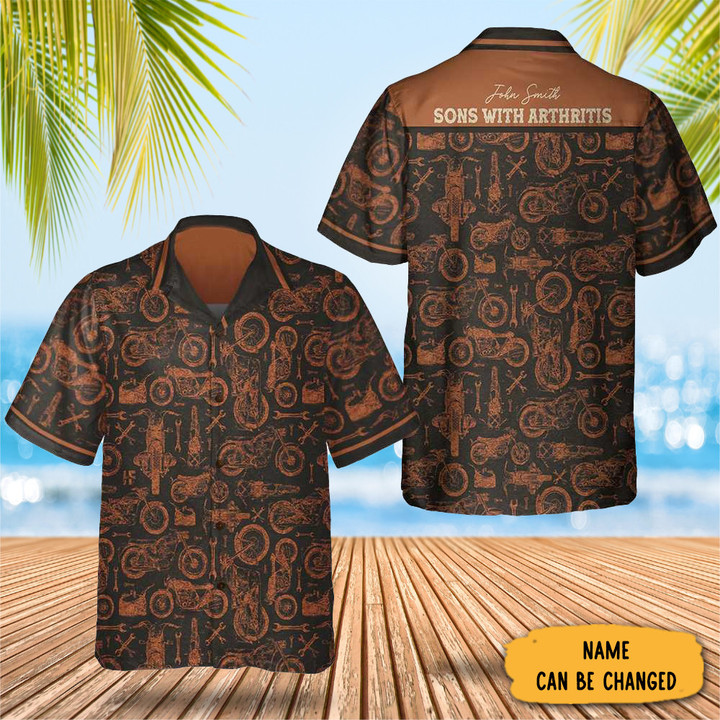 Customized Son With Arthritis Hawaiian Shirt Motorcycle Button Down Shirts Gifts For Bikers