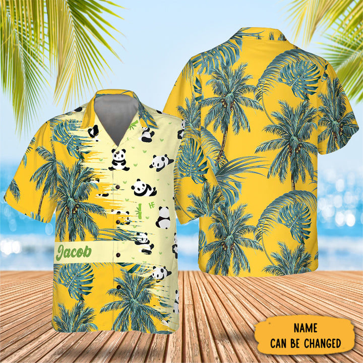 Personalized Panda Yellow Hawaiian Shirt Tropical Button Up Shirt Gifts For Him Her
