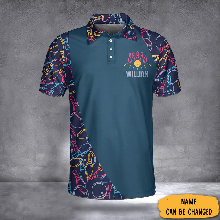 Custom Bowling Ball Neon Pattern Polo Shirt Personalized Bowling Shirts For Male Bowlers