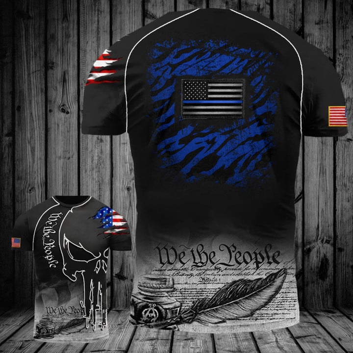 We The People Thin Blue Line Tiger Shirt Skull USA Flag Patriots T-Shirt Law Enforcement Gifts