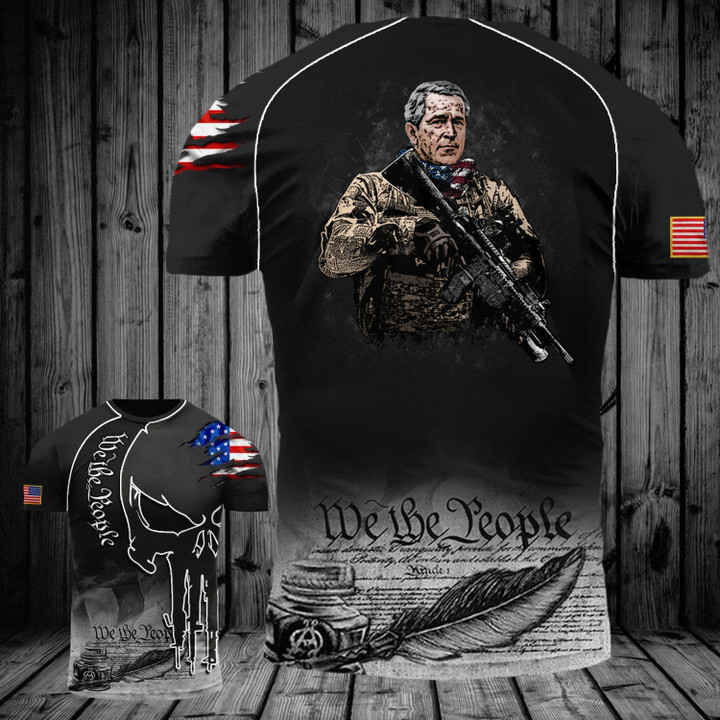 George W. Bush Gun We The People Shirt U.S President American Flag Patriotic Clothing