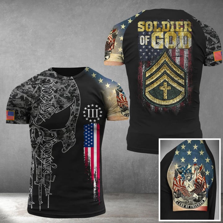 We The People Firearms Skull Soldier Of God Shirt Land Of Freedom Veterans Apparel Gift For Dad