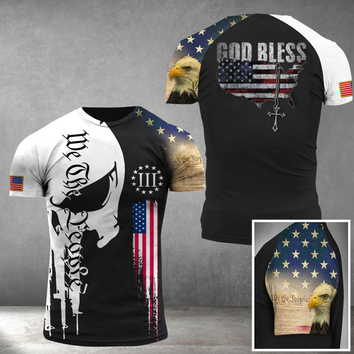 We The People Skull God Bless Shirt American Eagle Gun Lover Apparel Gifts For Papa