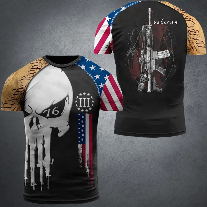 We The People Skull US Veteran Shirt Right To Bear Arms Patriotic T-Shirt For Gun Supporters