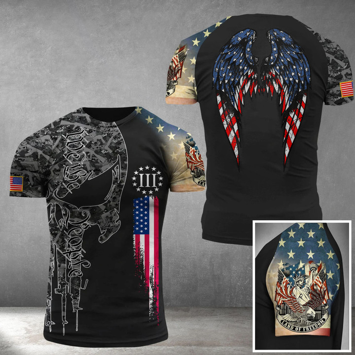 American Flag Wings T-Shirt Right To Bear Arms Skull We The People Patriotic Shirt