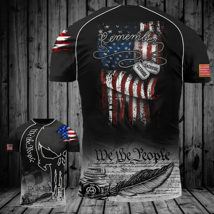 Remember Service Sacrifice American Flag Shirt Veteran Dog Tag Patriotic Gifts For Vets