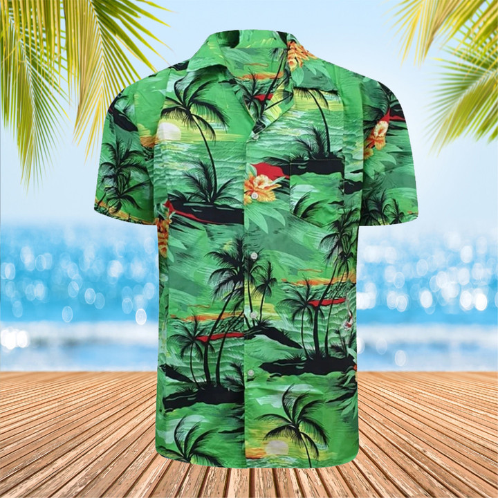 Beach Coconut Tree Hawaiian Shirt Green Button Down Shirt Best Summer Gifts