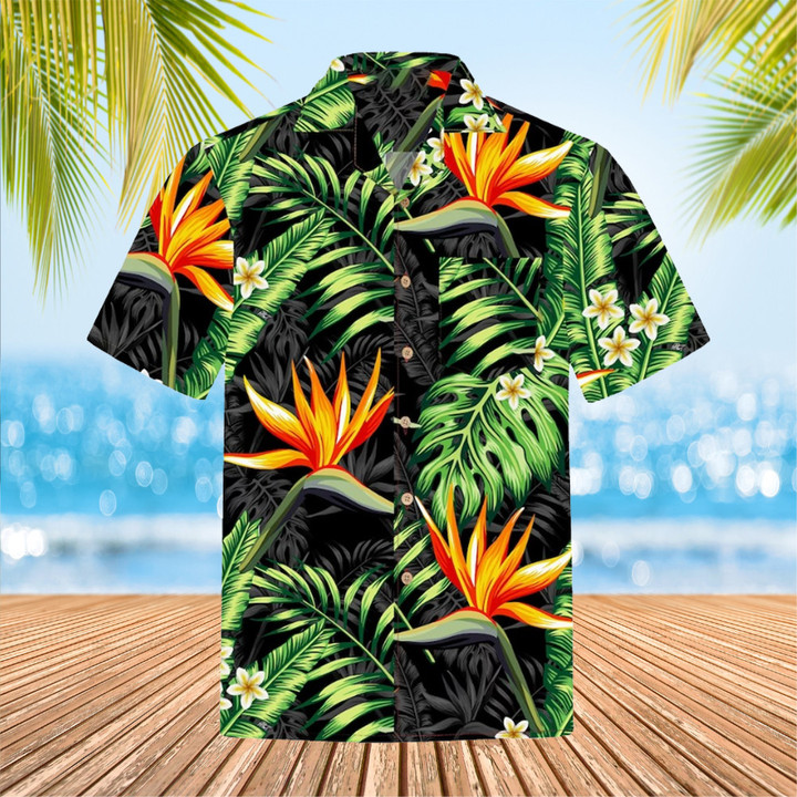 Bird Of Paradise Flower Hawaiian Shirt Mens Tropical Button Up Shirt Husband Gifts