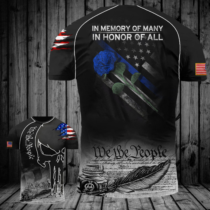 Thin Blue Line In Memory Of Many In Honor Of All T-Shirt American Patriot Shirts Gifts For Cops