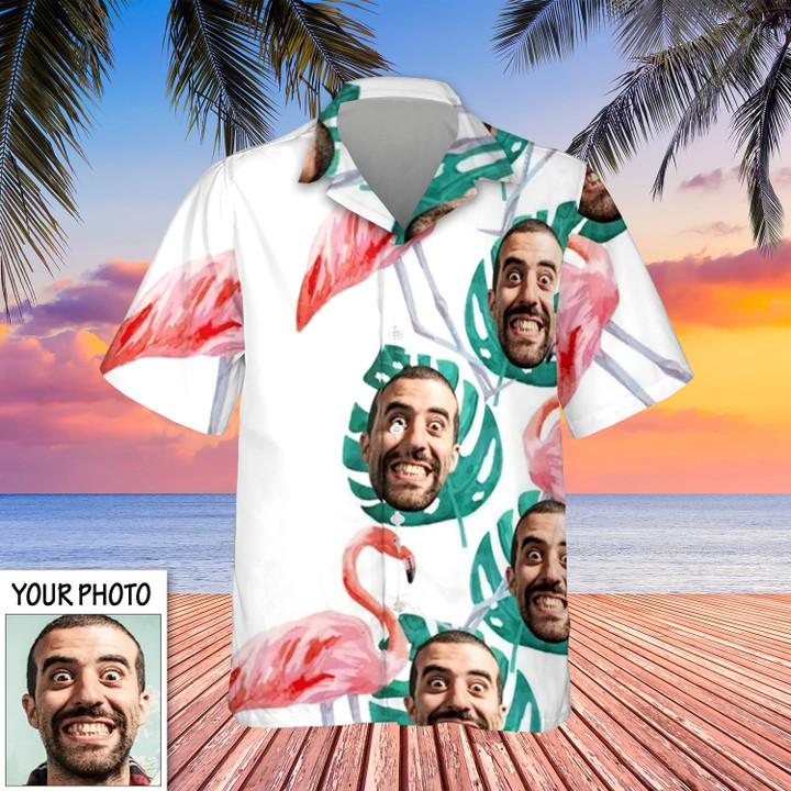 Custom Image Pink Flamingo Hawaiian Shirt Face Print Personalized Photo Hawaiian Shirt