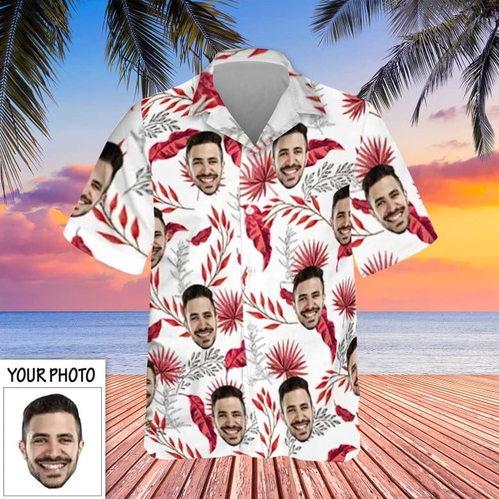 Custom Photo Image Hawaiian Shirt Red Leaves Your Face On A Hawaiian Shirt
