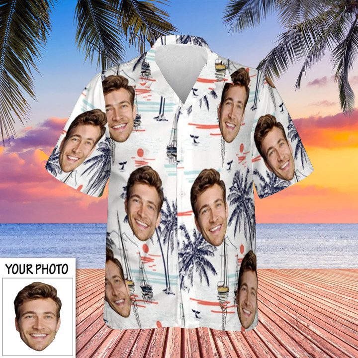 Personalized Photo Face Print Hawaiian Shirt Summer Holiday Beach Vacation Button Up Shirt