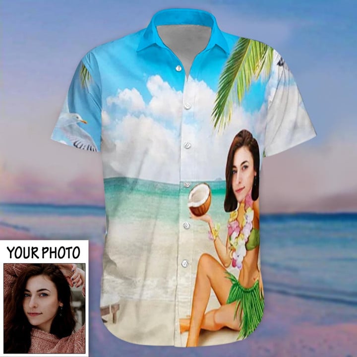 Custom Face Beach Hawaiian Shirt Womens Funny Beach Vacation Aloha Shirt Gifts For Her