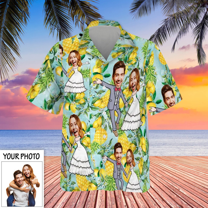 Custom Face Wedding Pineapple Hawaiian Shirt With 2 Faces Funny Gifts For Husband