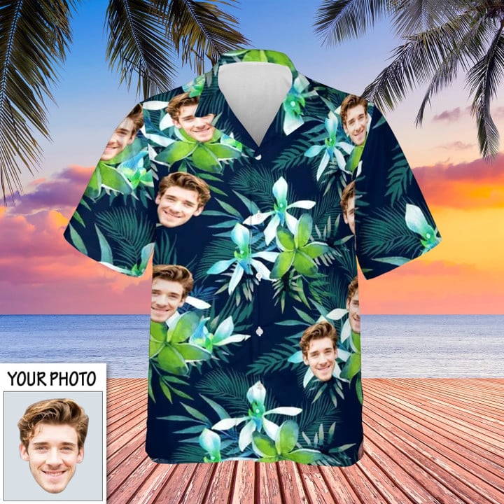 Personalized Photo Plumeria Tropical Hawaiian Shirt With My Face Summer Button Up Shirts