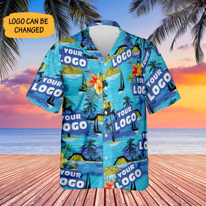 Custom Logo Mountains Beach Hawaiian Shirt Summer Personalized Company Logo Shirt