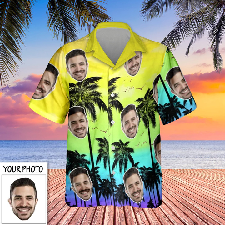Custom Hawaiian Shirts With Photo Coconut Tree Yellow Button Up Shirt Summer Gift Ideas