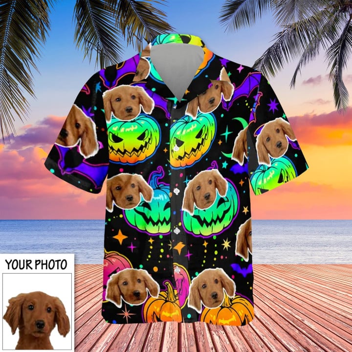 Custom Hawaiian Shirt With Dog Face Halloween Pumpkins Dog Photo Hawaiian Shirt Gifts For Him