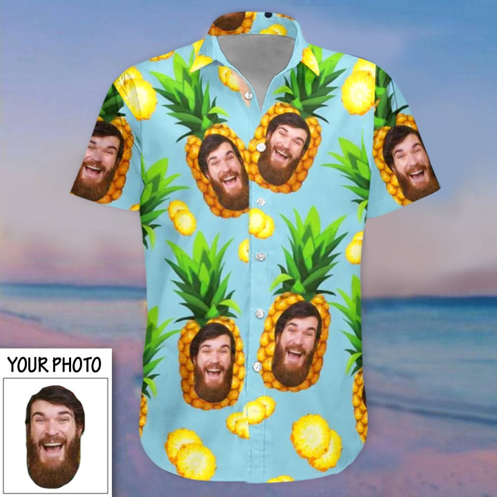 Custom Picture Hawaiian Shirt With Face Pineapple Button Up Shirt Funny Gifts For Boyfriend