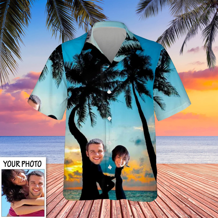 Personalized Couple Photo Hawaiian Shirt Coconut Tree Custom Hawaiian Shirts With 2 Faces