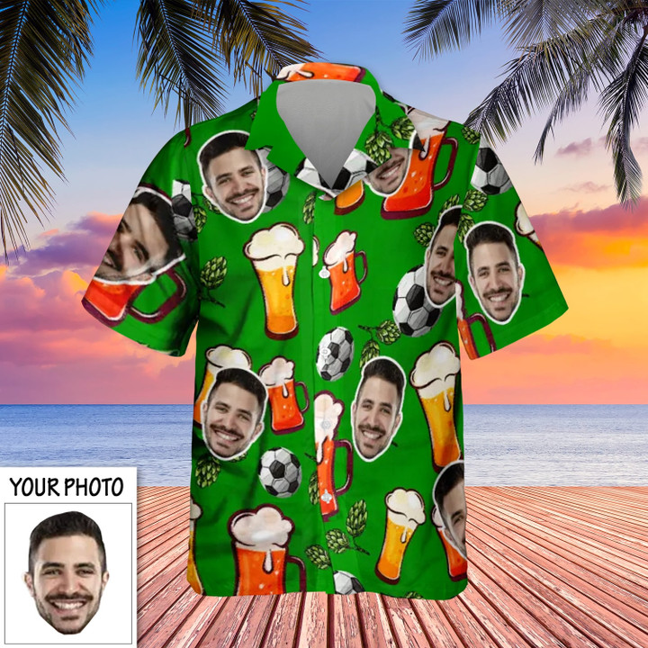 Personalized Face Photo Soccer Hawaiian Shirt Beer Soccer Lover Best Beach Shirt For Men's
