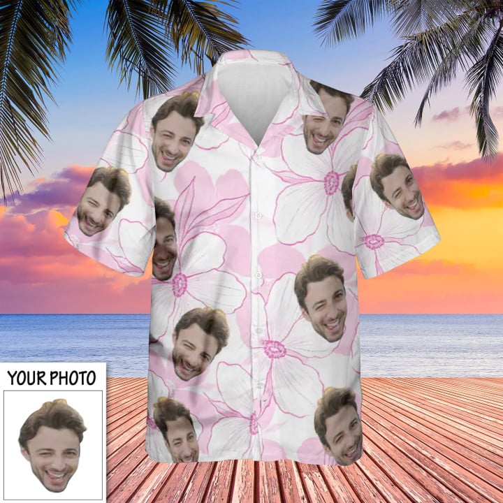 Personalized Photo Hawaiian Shirt Flower Button Up Shirt Gifts For Husband