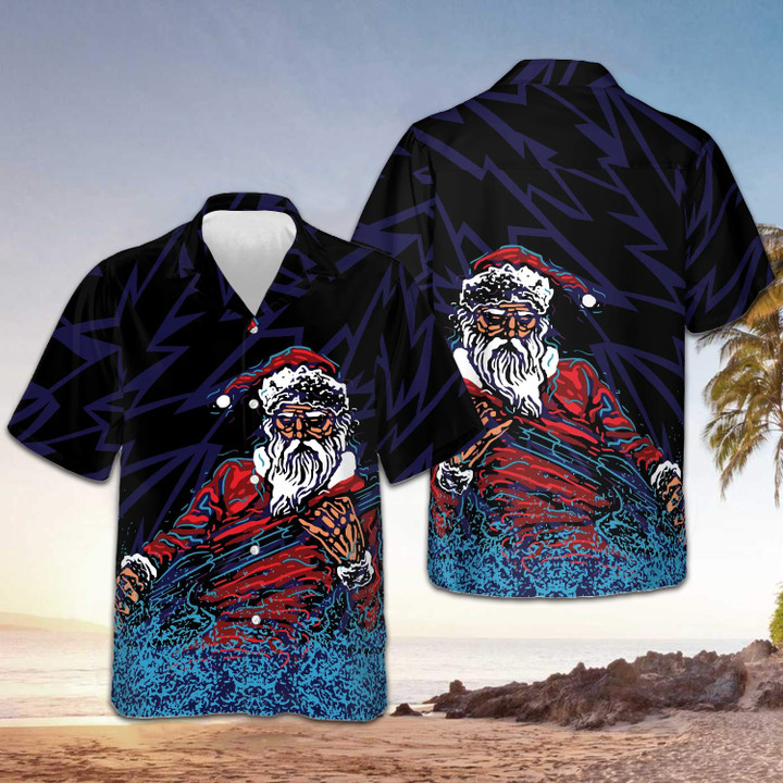 Rock Santa Christmas Hawaiian Shirt Cool Xmas Gifts For Electric Guitar Players