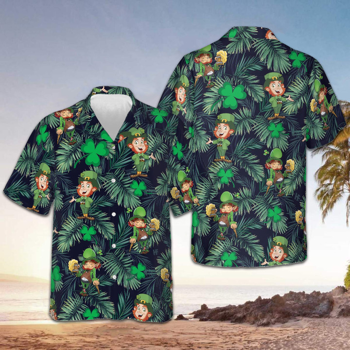 St Patrick's Day Leprechaun Hawaiian Shirt Tropical Shamrock Patricks Day Aloha Shirt