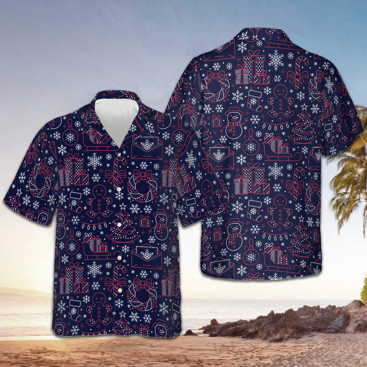 Christmas Line Pattern Hawaiian Shirt Mens Christmas Button Down Shirts Themed Gifts