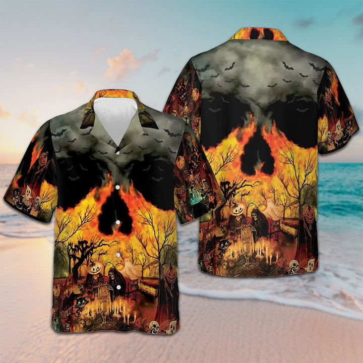 Party At Halloween Night Hawaiian Shirt Horror Button Up Shirts Halloween Gifts For Him