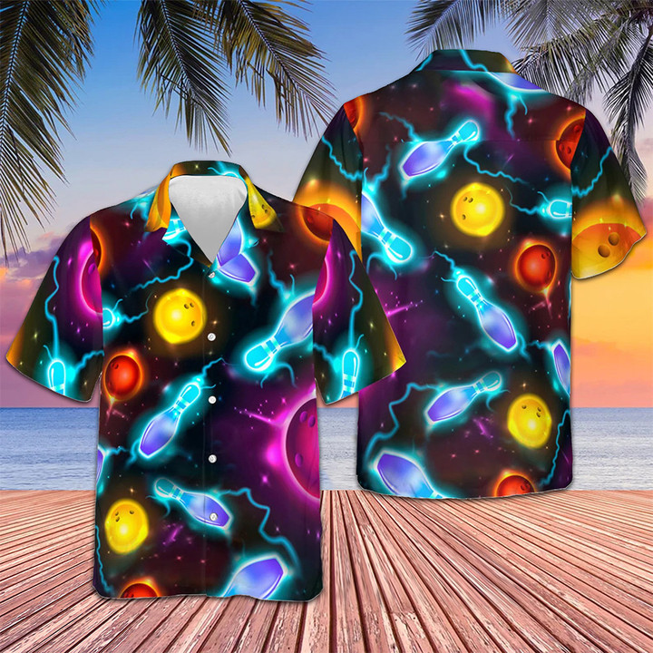 Bowling Space Color Hawaiian Shirt Beach Short Sleeve Button Up Shirt Best Gifts For Bowlers
