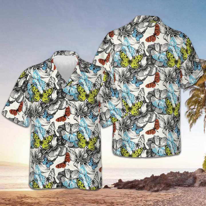 Flying Butterflies Hawaiian Shirt Mens Beach Button Up Gifts For Butterfly Lovers