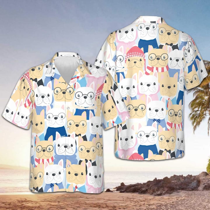 Funny French Bulldog Hawaiian Shirt Short Sleeve Button Up Vacation Shirts Dog Lovers Gifts