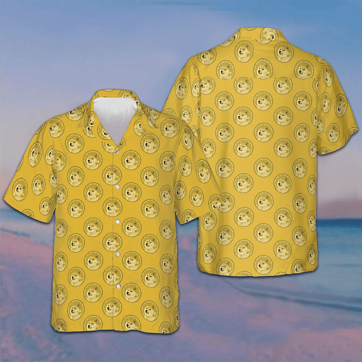Wow Much Coin Dogecoin Hawaiian Shirt Yellow Button Up Shirt Unique Gift For Boyfriend