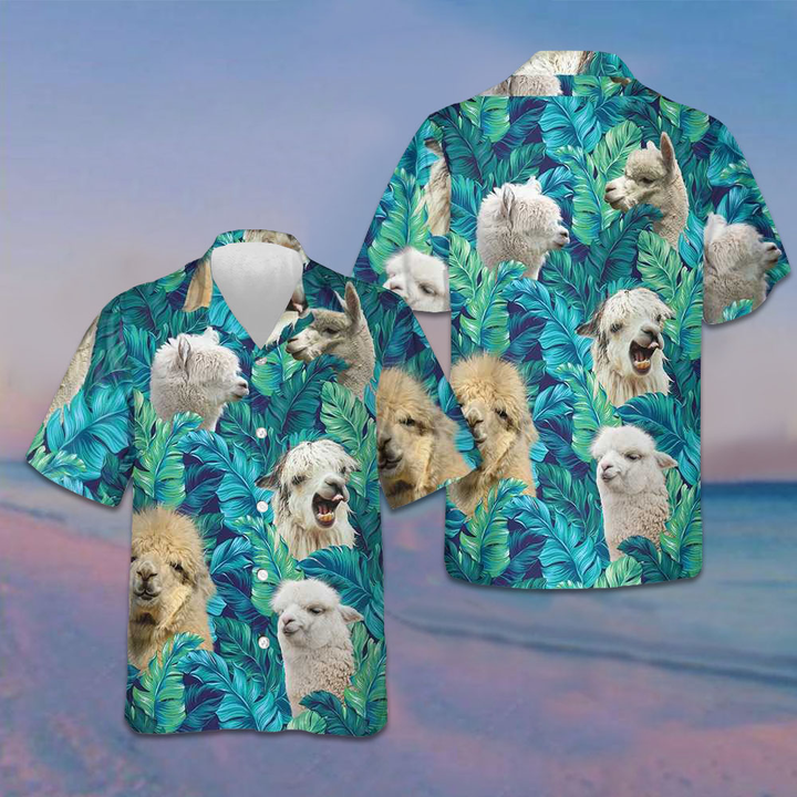 Alpaca Tropical Hawaiian Shirt Summer Button Up Shirt Gifts For Alpaca Lovers