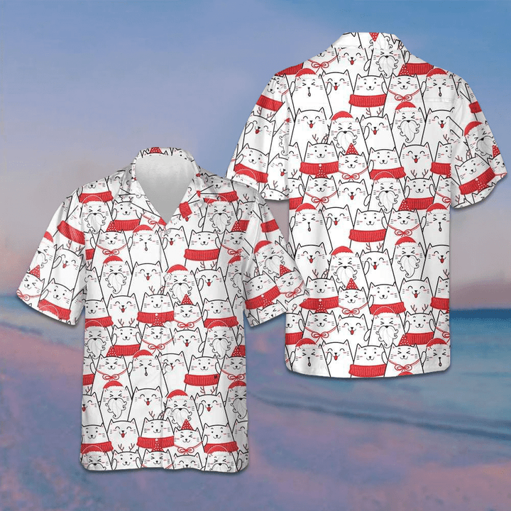 Cat The Red Christmas Hawaiian Shirt Cute Adorable Button Up Shirt Gift Ideas