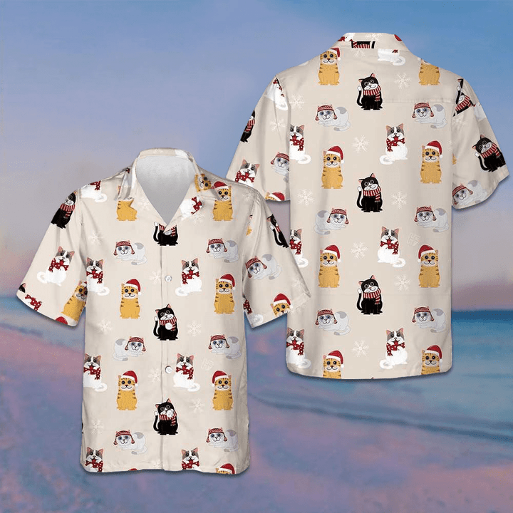 Cat Wearing Santa Claus Hat Hawaiian Shirt Cute Summer Shirt Gifts For Cat Lovers