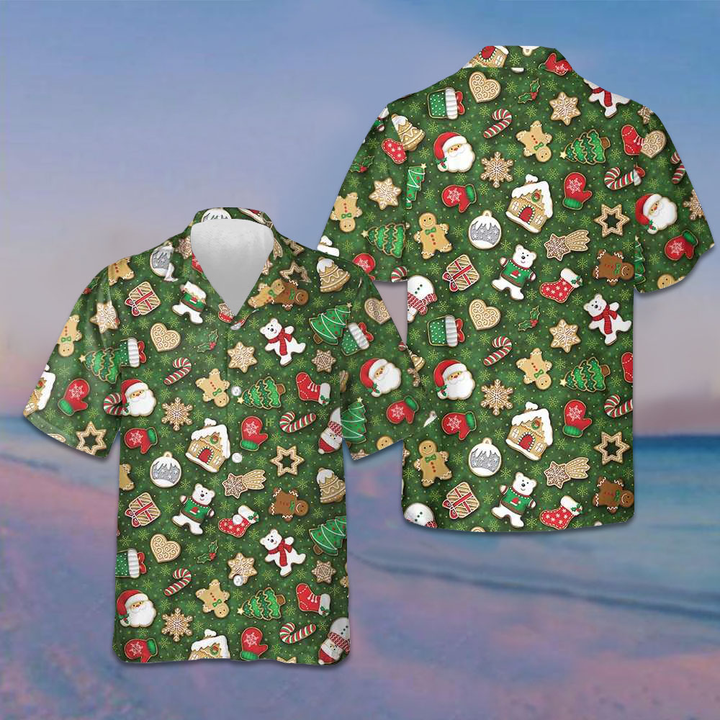 Christmas All Over Cookies Hawaiian Shirt Merry Christmas Funny Button Up Shirt Gifts For Him