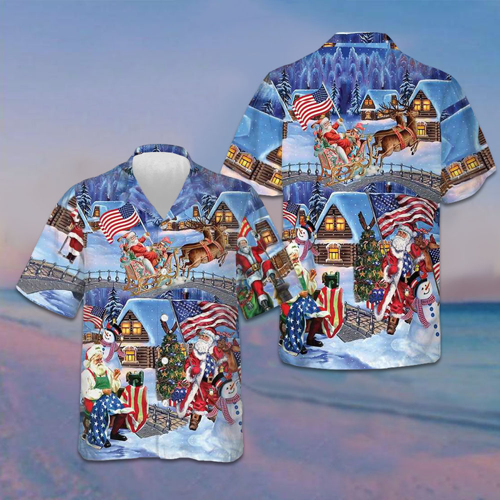 Christmas Holiday Santa Patriot Hawaiian Shirt Merry Christmas Shirt Gift Ideas