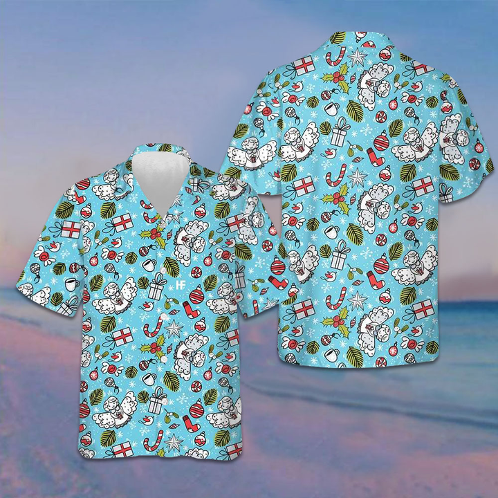 Christmas Pattern With Angel Hawaiian Shirt Button Up Christmas Shirts Gift Ideas