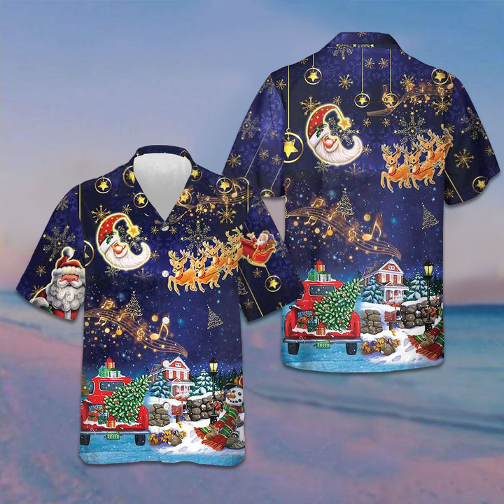 Christmas Sky Santa Clause With Reindeer Hawaiian Shirt Funny Xmas Shirt Gifts For Sibling