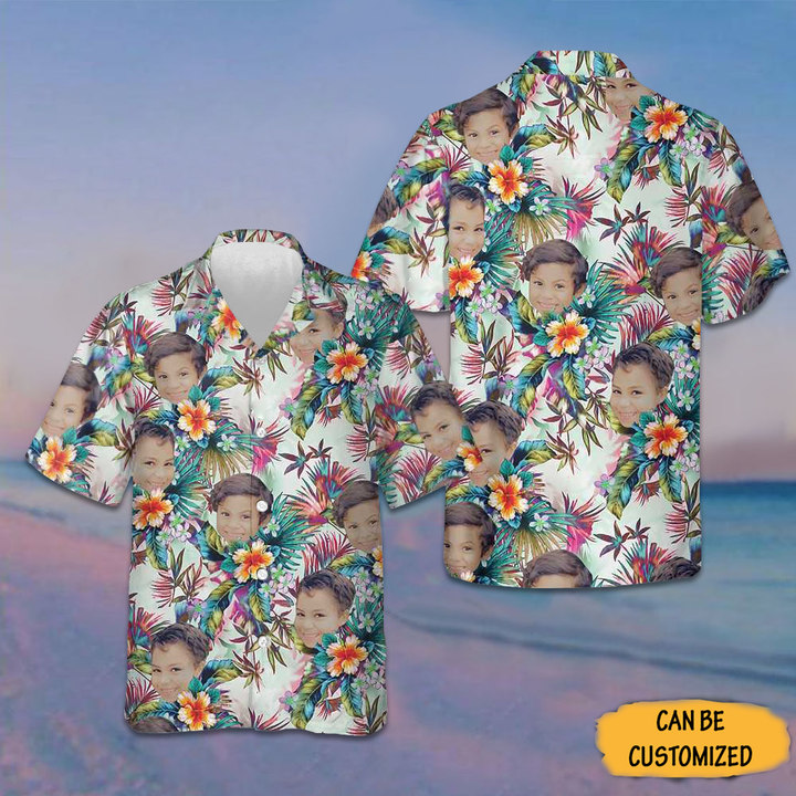 Custom Face With Tropical Flowers Hawaiian Shirt Summer Button Down Shirts Gifts For Family