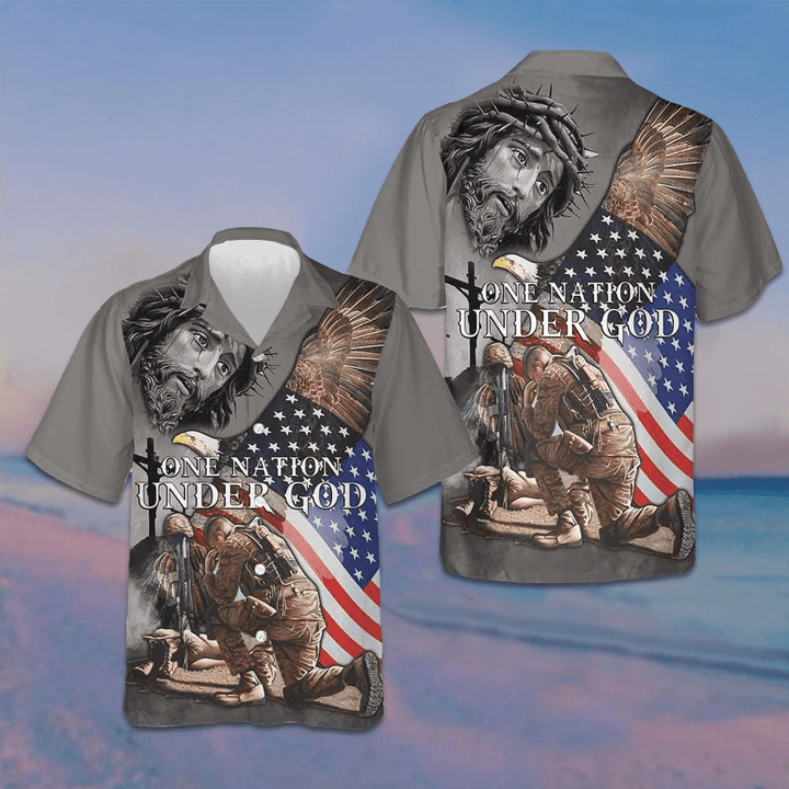 One Nation Under God Veteran Hawaiian Shirt American Flag Veteran Shirt Gift Ideas