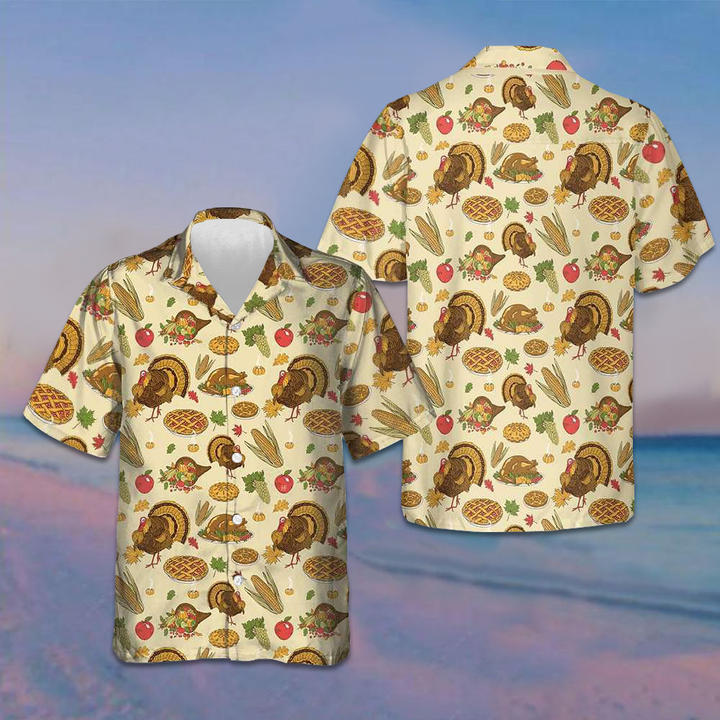 Thanksgiving Pattern Hawaiian Shirt Men's Button Down Shirts Gifts For Thanksgiving