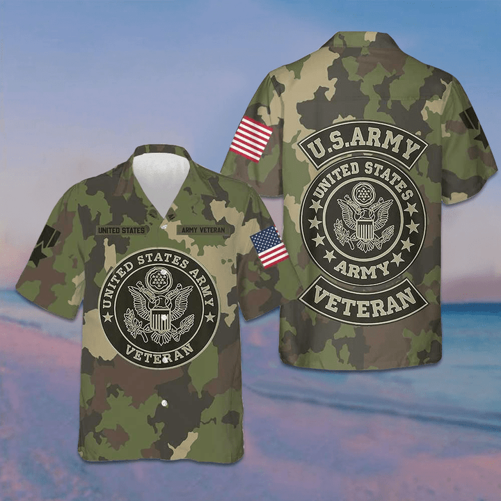US Army Veteran Hawaiian Shirt Camouflage Button Up Shirt Gifts For Army Veteran