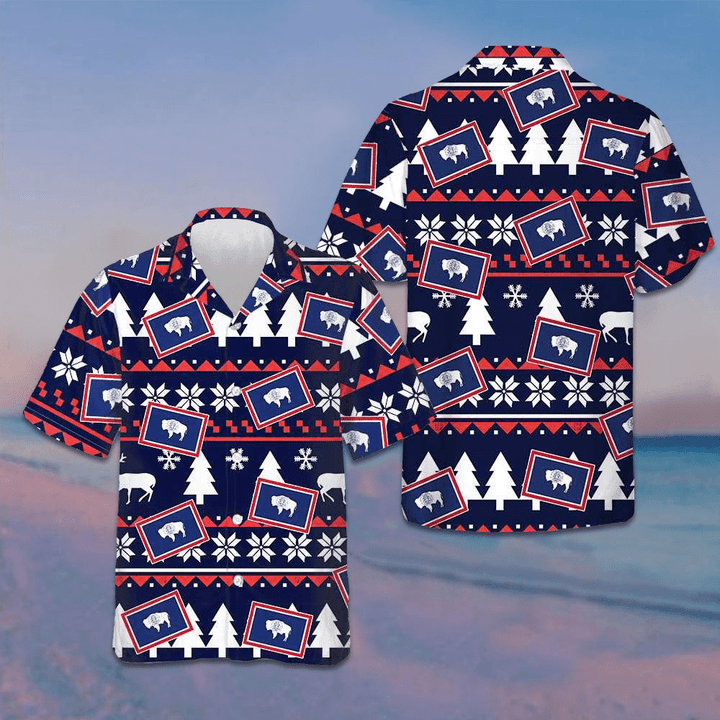 Wyoming Ugly Christmas Pattern Hawaiian Shirt Cool Summer Shirts For Guys Gifts For Patriots
